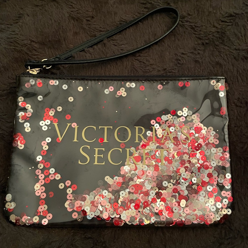 Victoria's Secret- Bling Sequin Large Zip Pouch With Strap